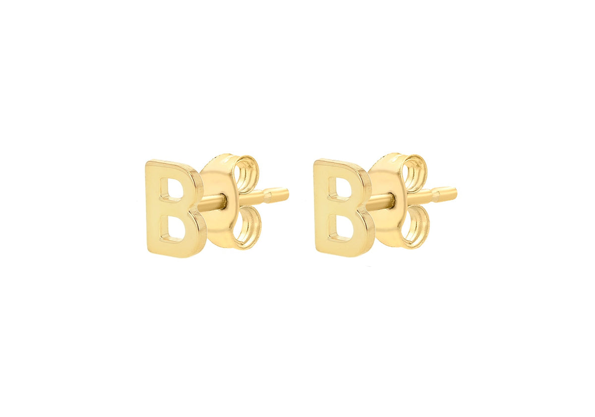 9ct Yellow Gold Mini Initial B Stud Earrings — side