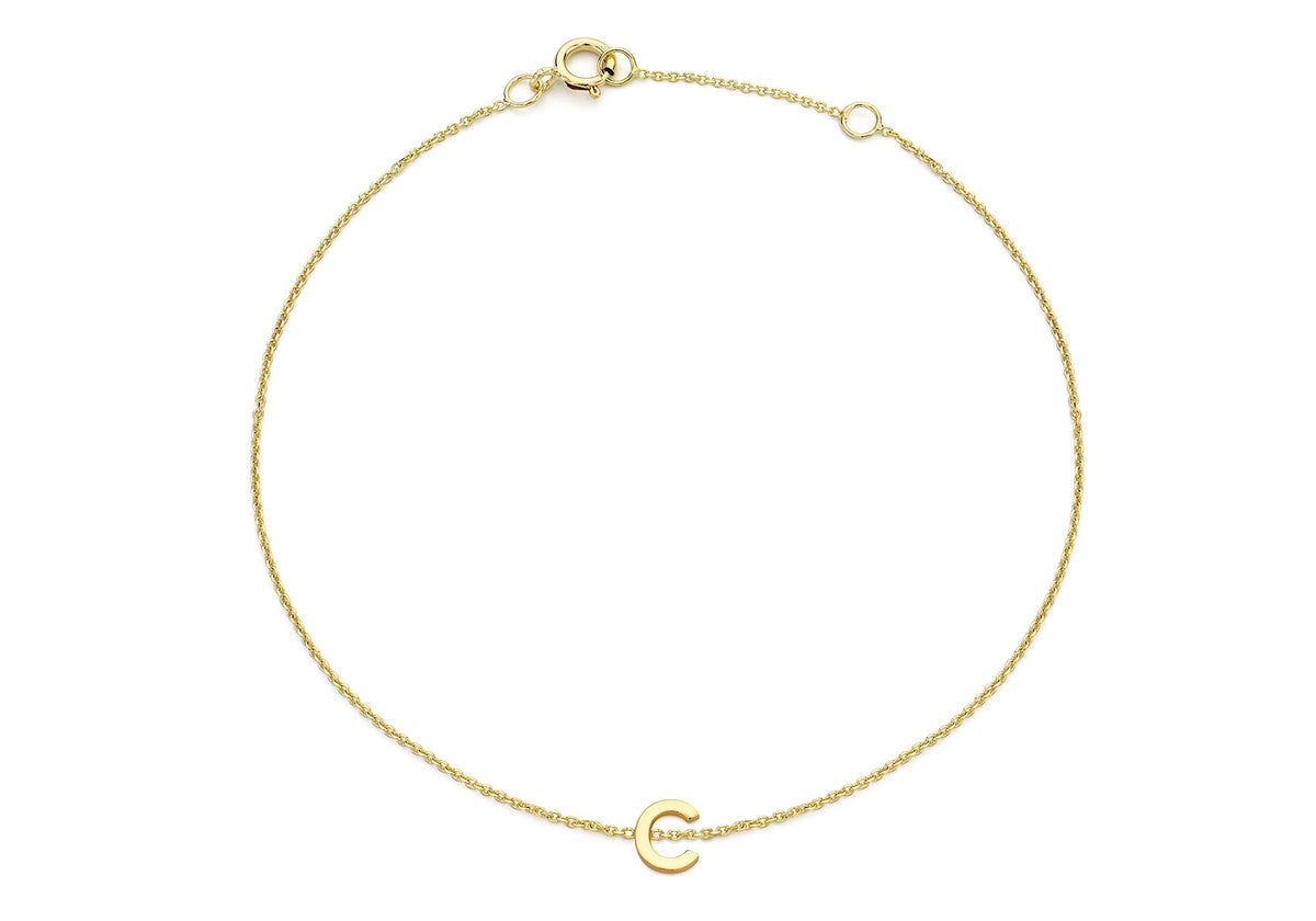 9ct Yellow Gold Mini Initial C Adjustable Bracelet