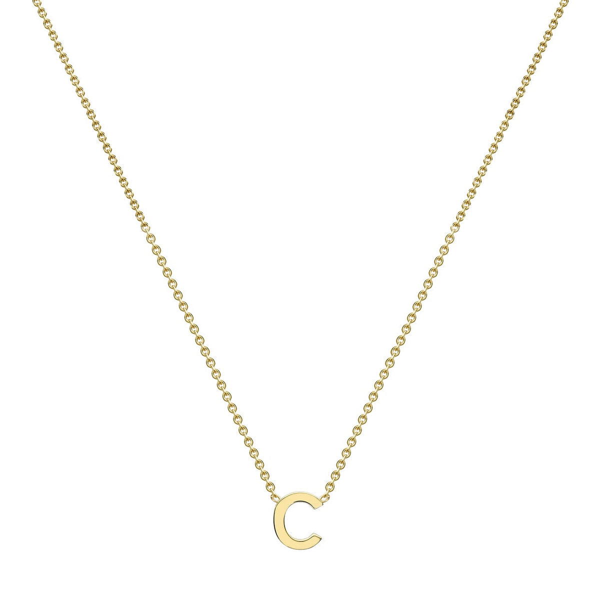 9ct Yellow Gold Mini Initial C Adjustable Necklace — full-length