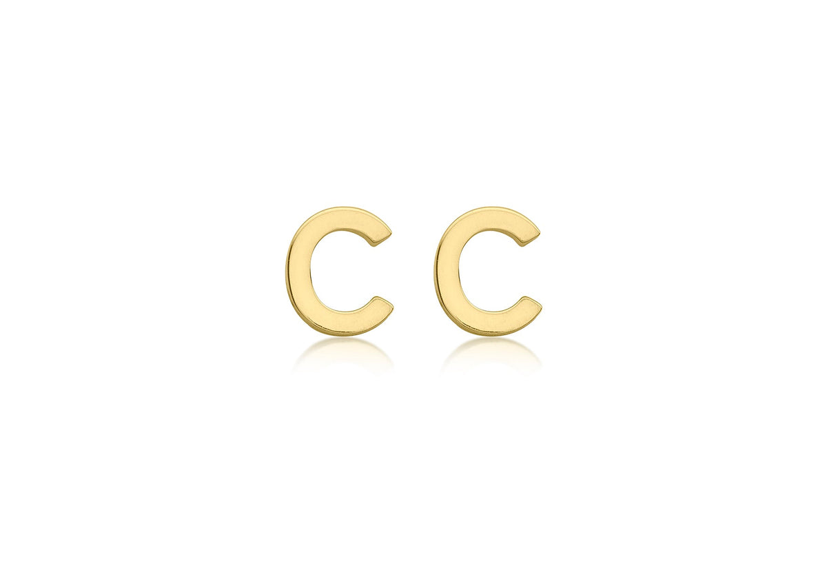 9ct Yellow Gold Mini Initial C Stud Earrings