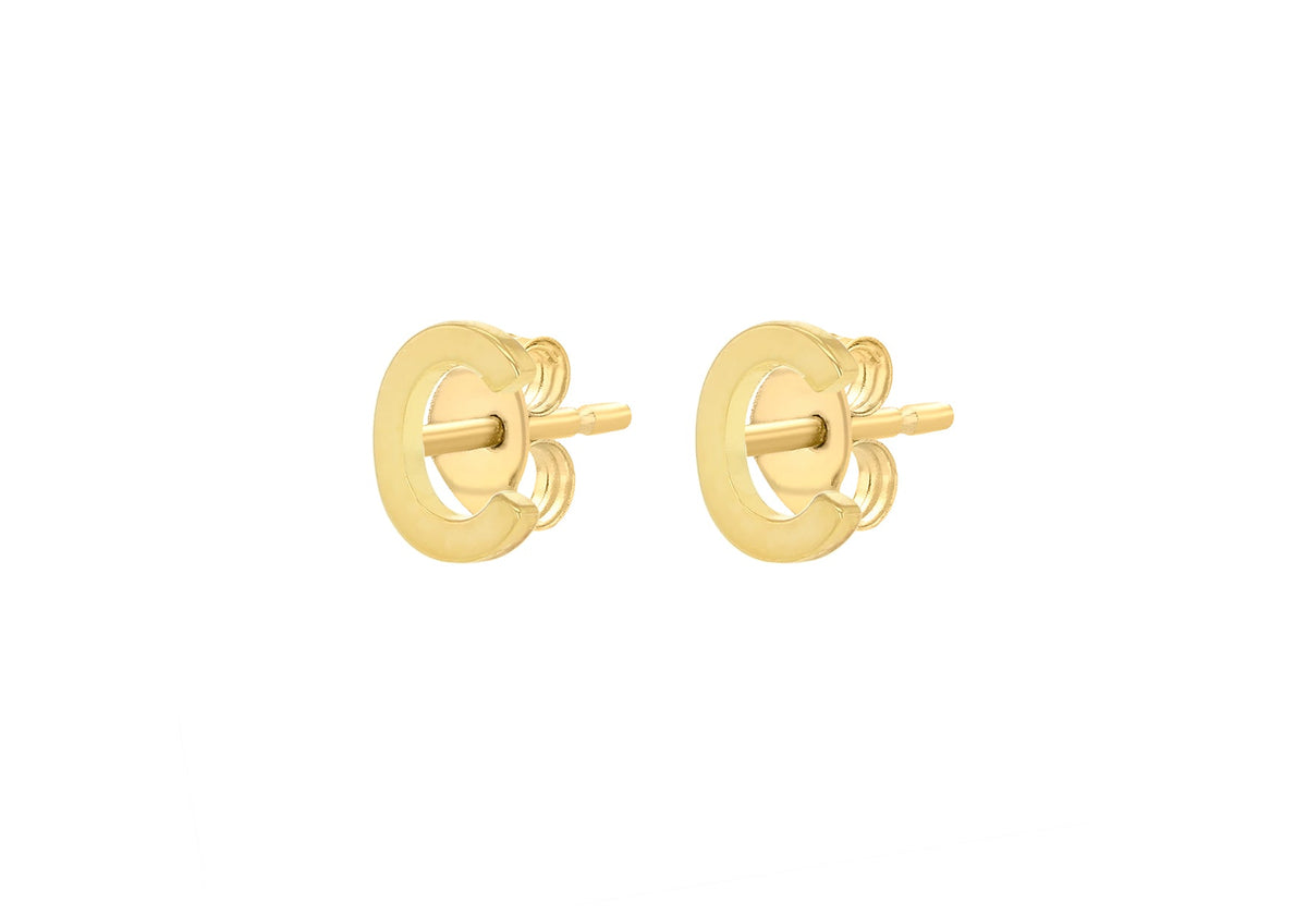 9ct Yellow Gold Mini Initial C Stud Earrings — side