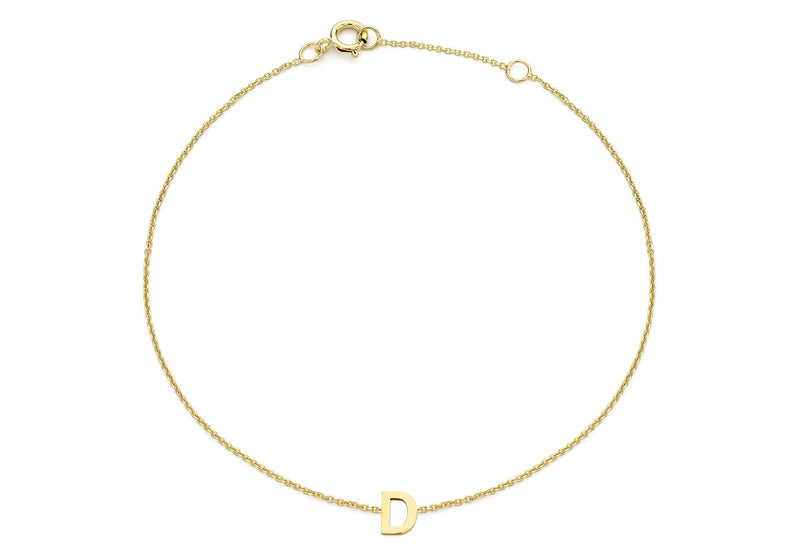 9ct Yellow Gold Mini Initial D Adjustable Bracelet