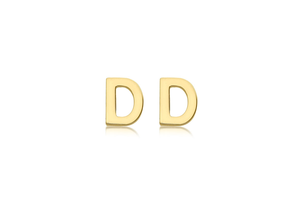 9ct Yellow Gold Mini Initial D Stud Earrings