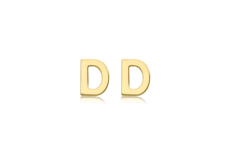 9ct Yellow Gold Mini Initial D Stud Earrings