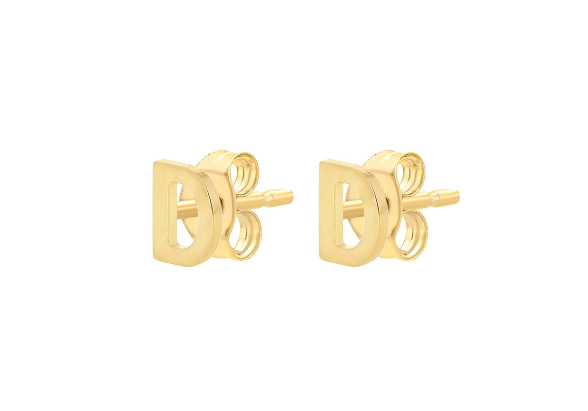9ct Yellow Gold Mini Initial D Stud Earrings — side