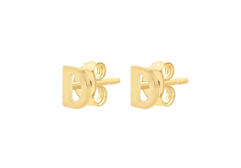 9ct Yellow Gold Mini Initial D Stud Earrings — side