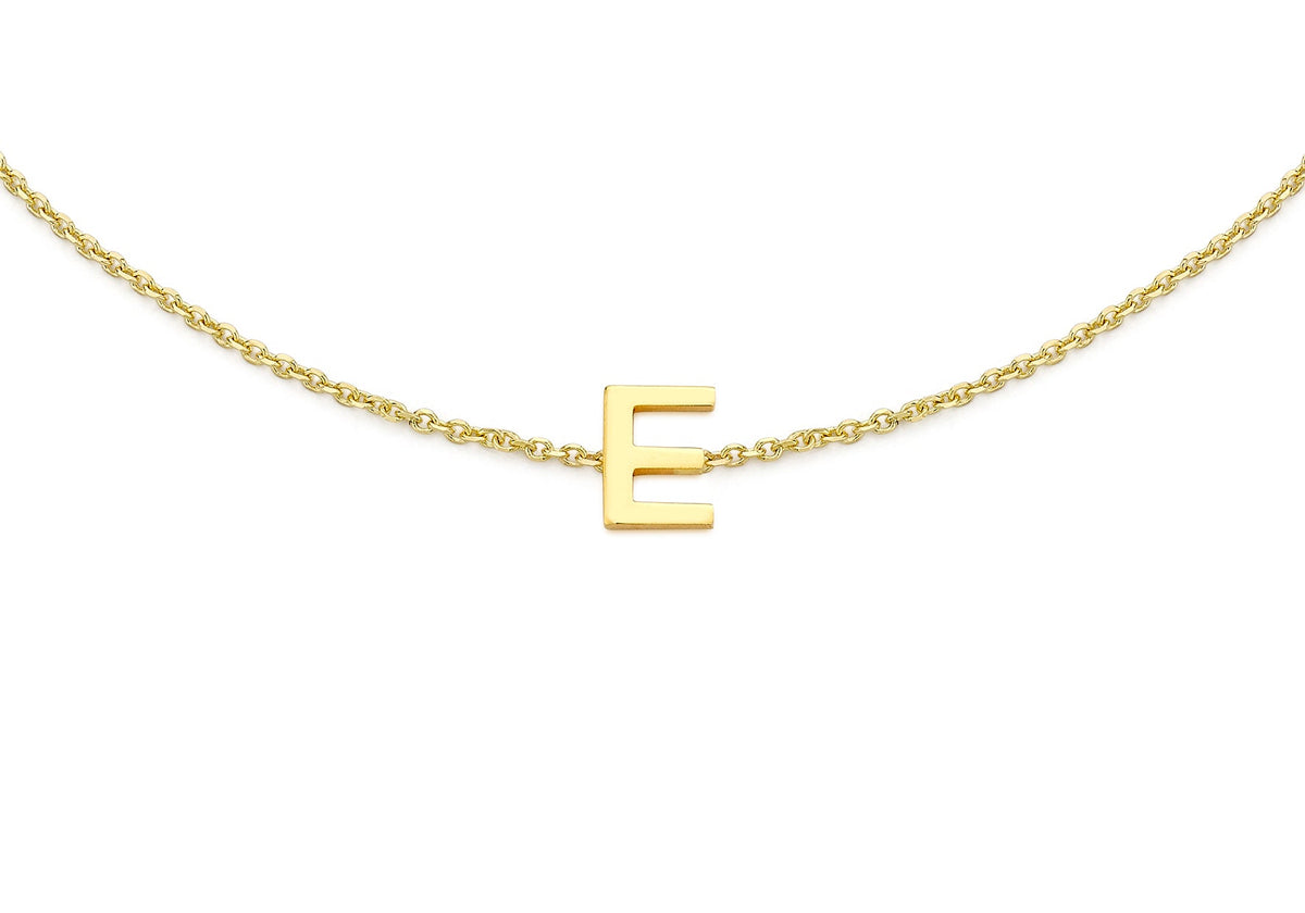 9ct Yellow Gold Mini Initial E Adjustable Bracelet — detail