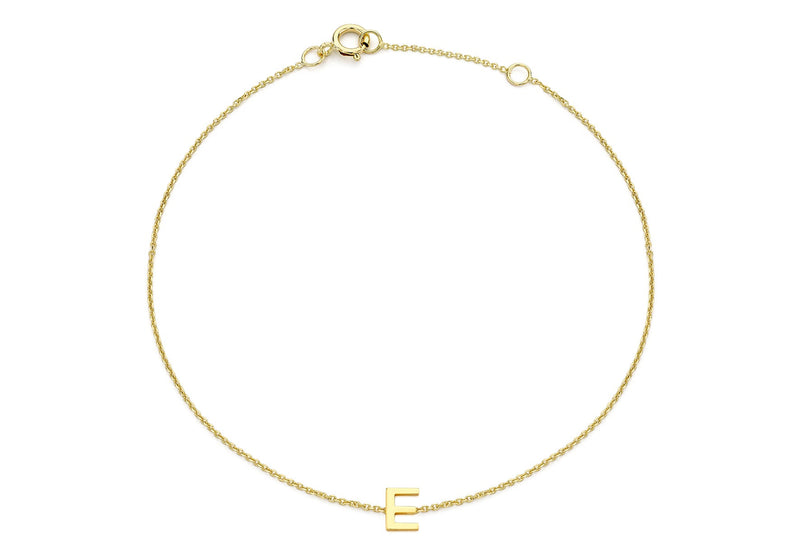 9ct Yellow Gold Mini Initial E Adjustable Bracelet