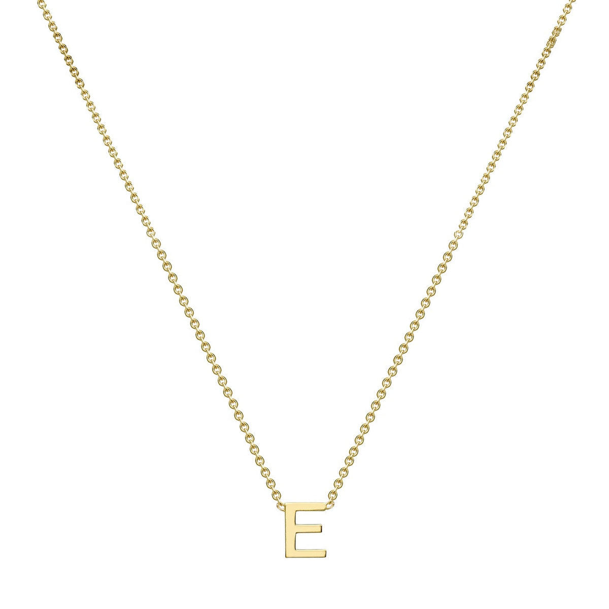 9ct Yellow Gold Mini Initial E Adjustable Necklace — full-length