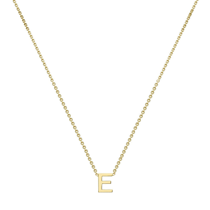 9ct Yellow Gold Mini Initial E Adjustable Necklace — full-length