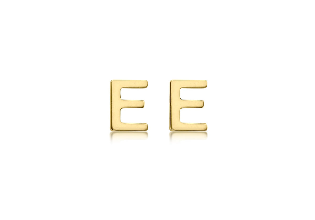 9ct Yellow Gold Mini Initial E Stud Earrings