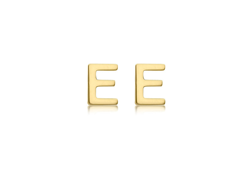 9ct Yellow Gold Mini Initial E Stud Earrings