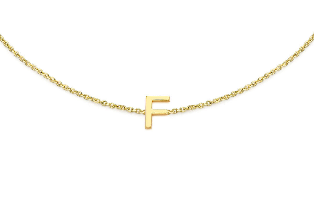 9ct Yellow Gold Mini Initial F Adjustable Bracelet — detail