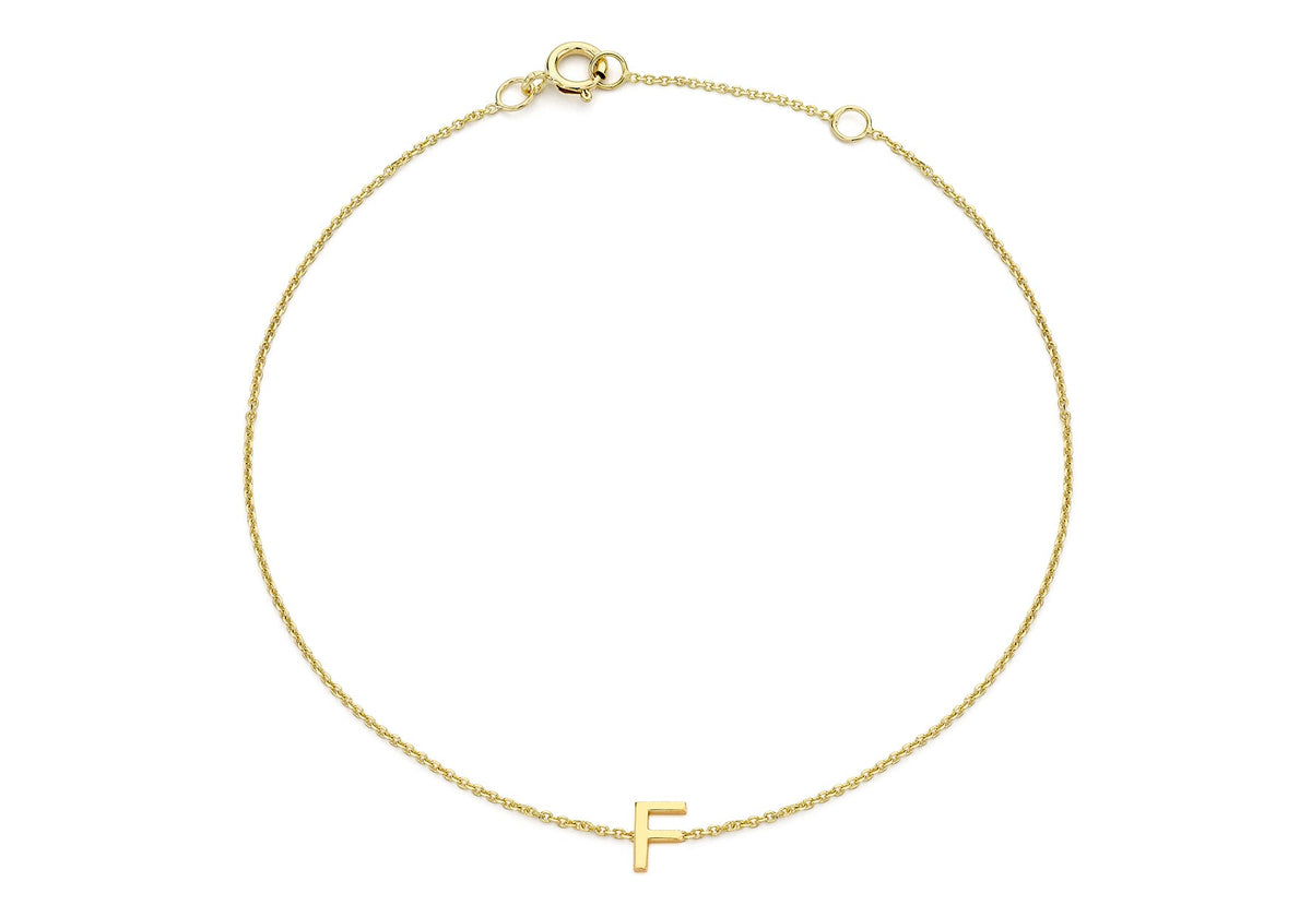 9ct Yellow Gold Mini Initial F Adjustable Bracelet