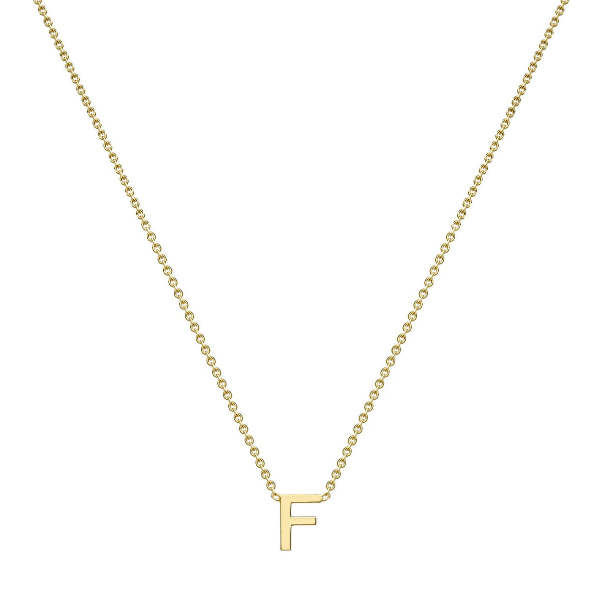 9ct Yellow Gold Mini Initial F Adjustable Necklace — full-length