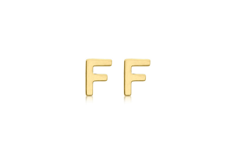 9ct Yellow Gold Mini Initial F Stud Earrings