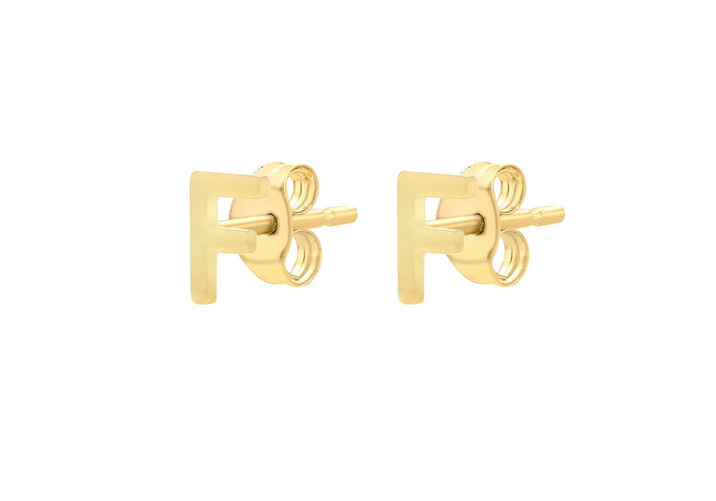 9ct Yellow Gold Mini Initial F Stud Earrings — side