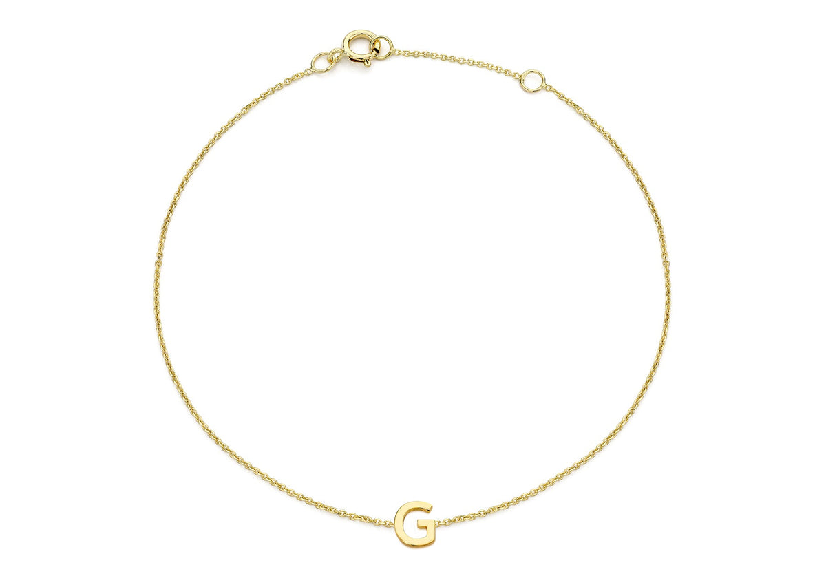 9ct Yellow Gold Mini Initial G Adjustable Bracelet