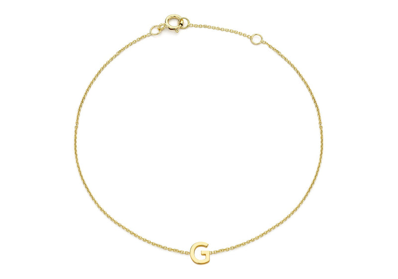 9ct Yellow Gold Mini Initial G Adjustable Bracelet