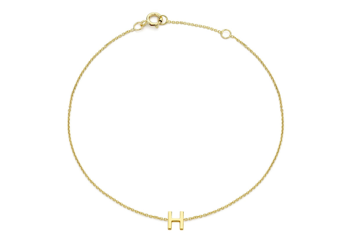 9ct Yellow Gold Mini Initial H Adjustable Bracelet