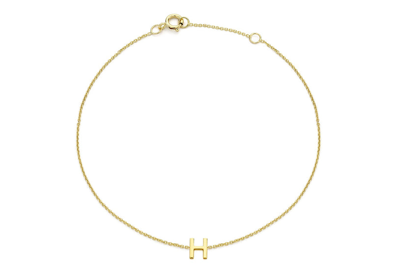 9ct Yellow Gold Mini Initial H Adjustable Bracelet