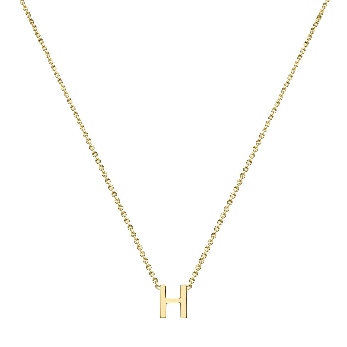 9ct Yellow Gold Mini Initial H Adjustable Necklace — full-length