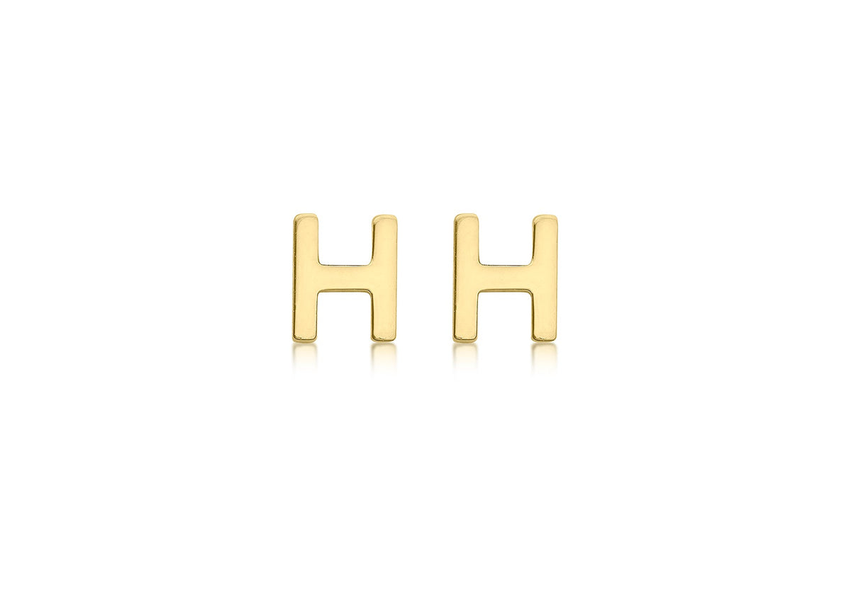 9ct Yellow Gold Mini Initial H Stud Earrings