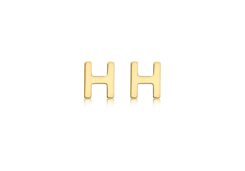 9ct Yellow Gold Mini Initial H Stud Earrings