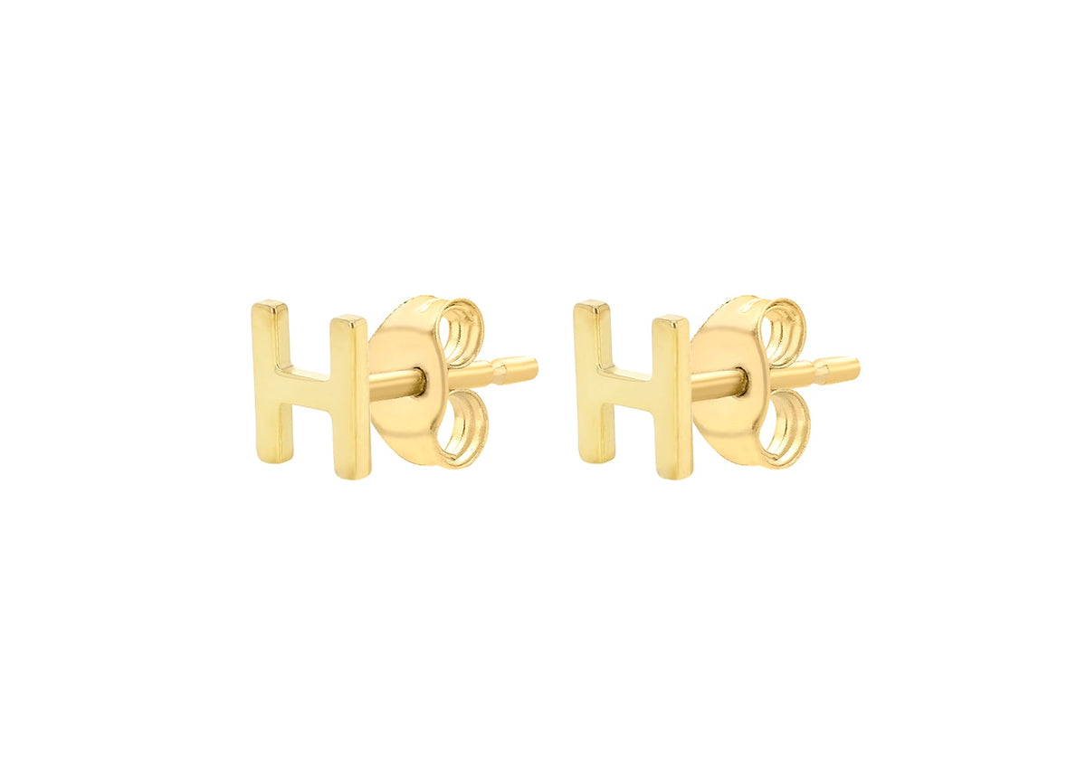 9ct Yellow Gold Mini Initial H Stud Earrings — side