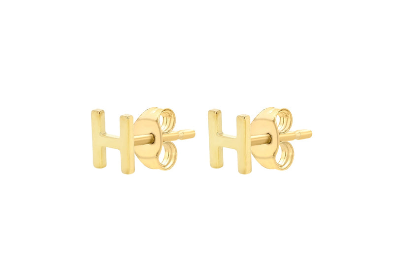 9ct Yellow Gold Mini Initial H Stud Earrings — side