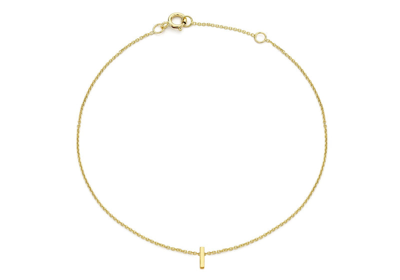 9ct Yellow Gold Mini Initial I Adjustable Bracelet