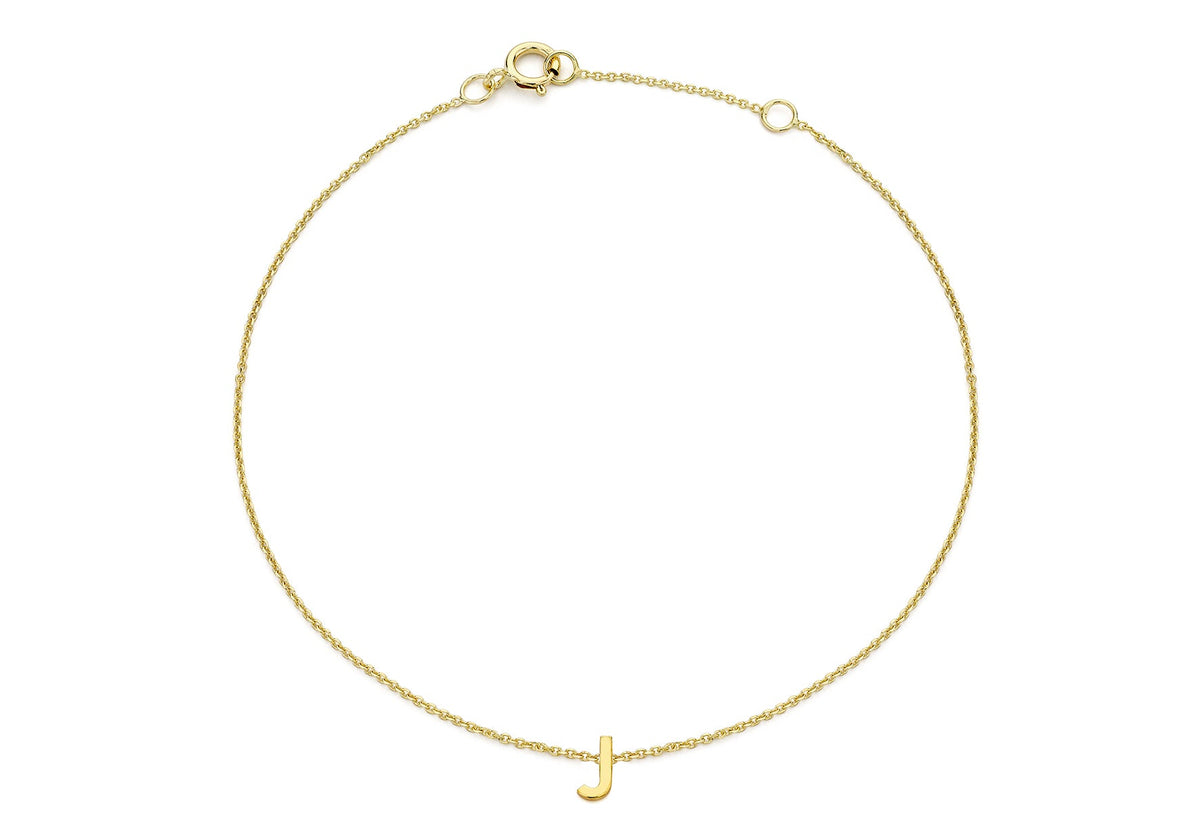 9ct Yellow Gold Mini Initial J Adjustable Bracelet