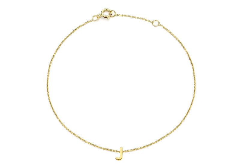 9ct Yellow Gold Mini Initial J Adjustable Bracelet
