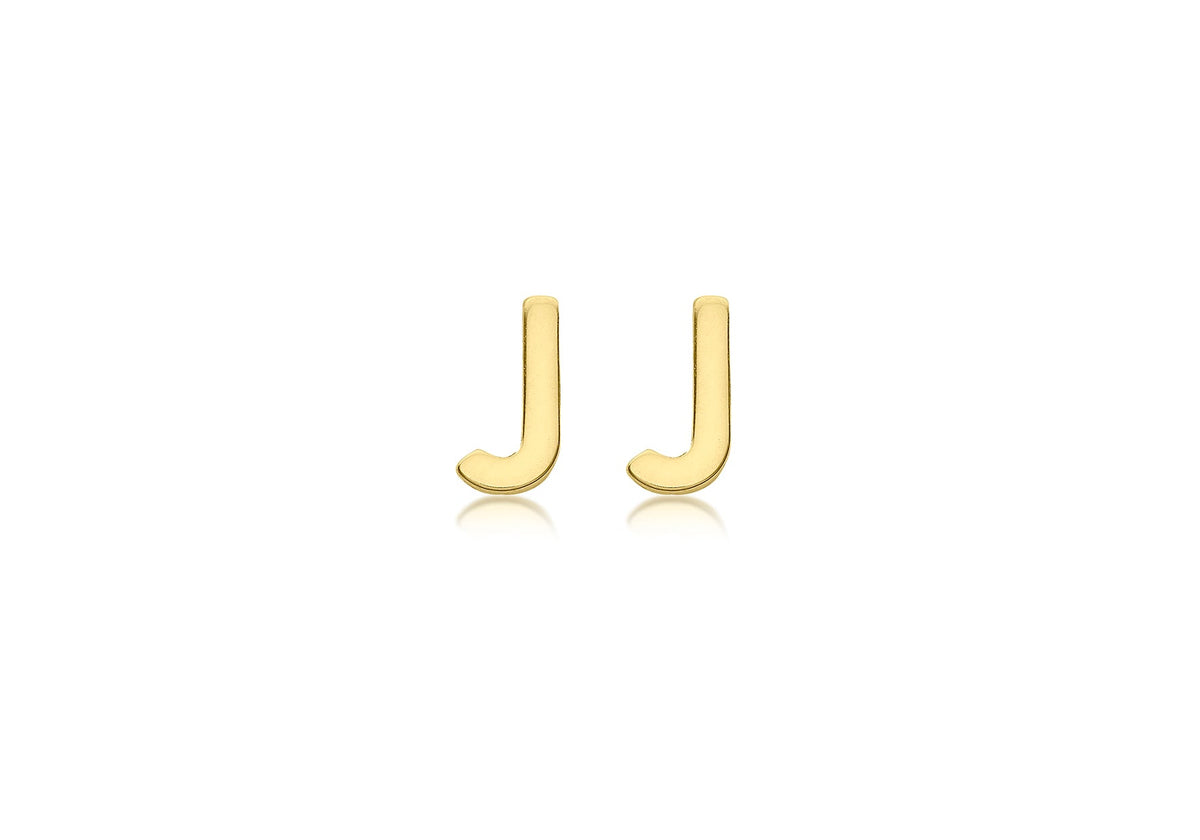 9ct Yellow Gold Mini Initial J Stud Earrings