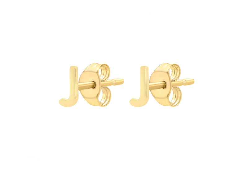 9ct Yellow Gold Mini Initial J Stud Earrings — side