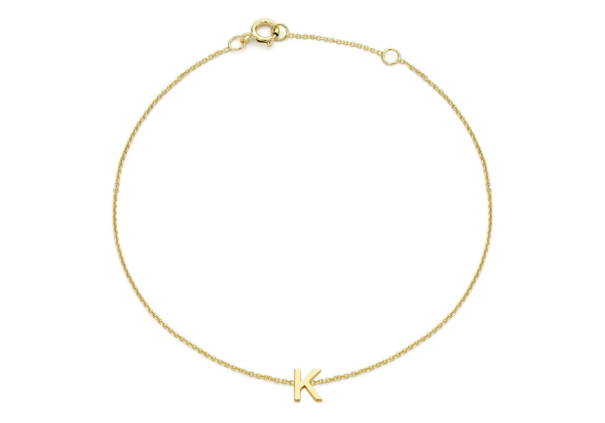 9ct Yellow Gold Mini Initial K Adjustable Bracelet