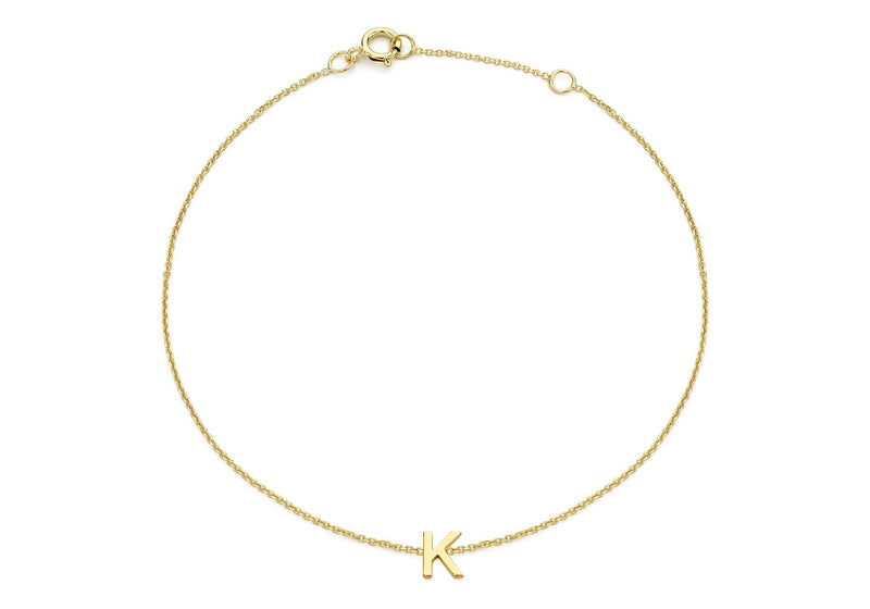 9ct Yellow Gold Mini Initial K Adjustable Bracelet