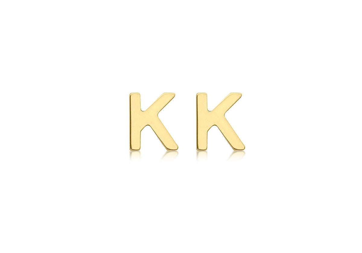 9ct Yellow Gold Mini Initial K Stud Earrings