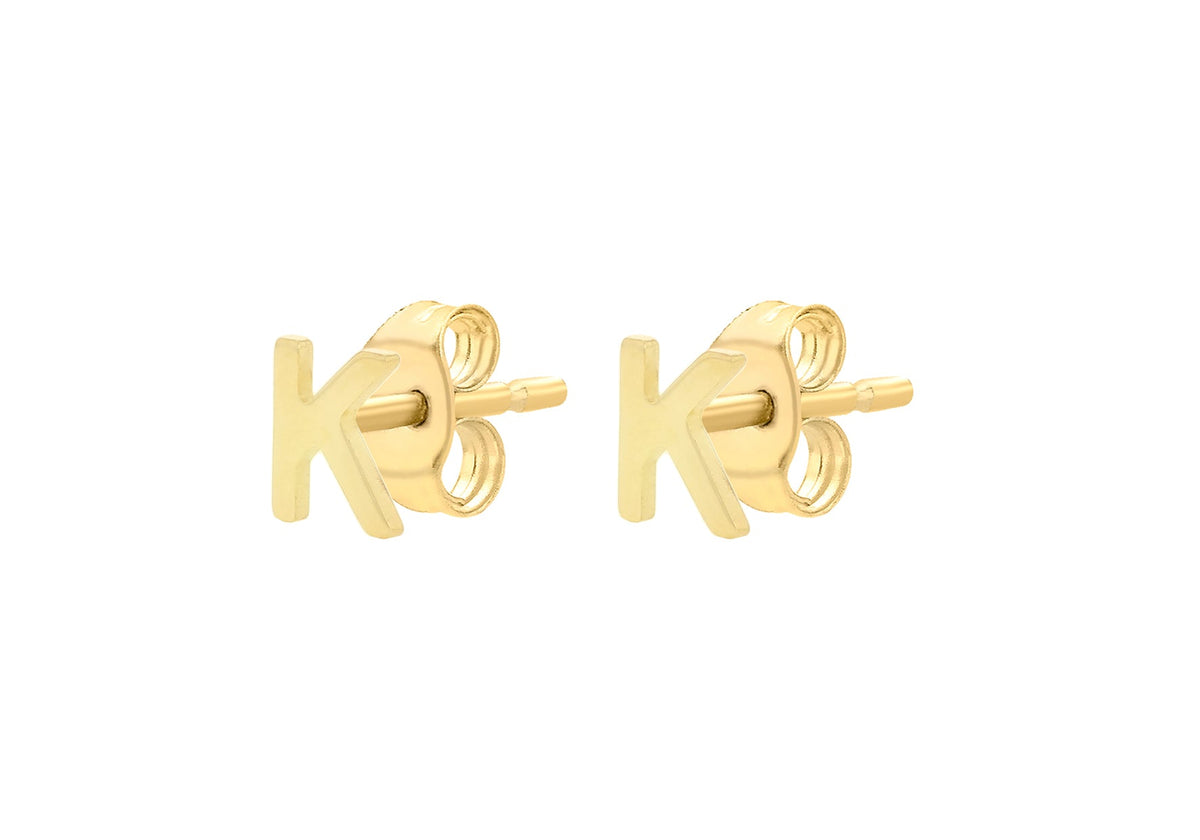 9ct Yellow Gold Mini Initial K Stud Earrings — side