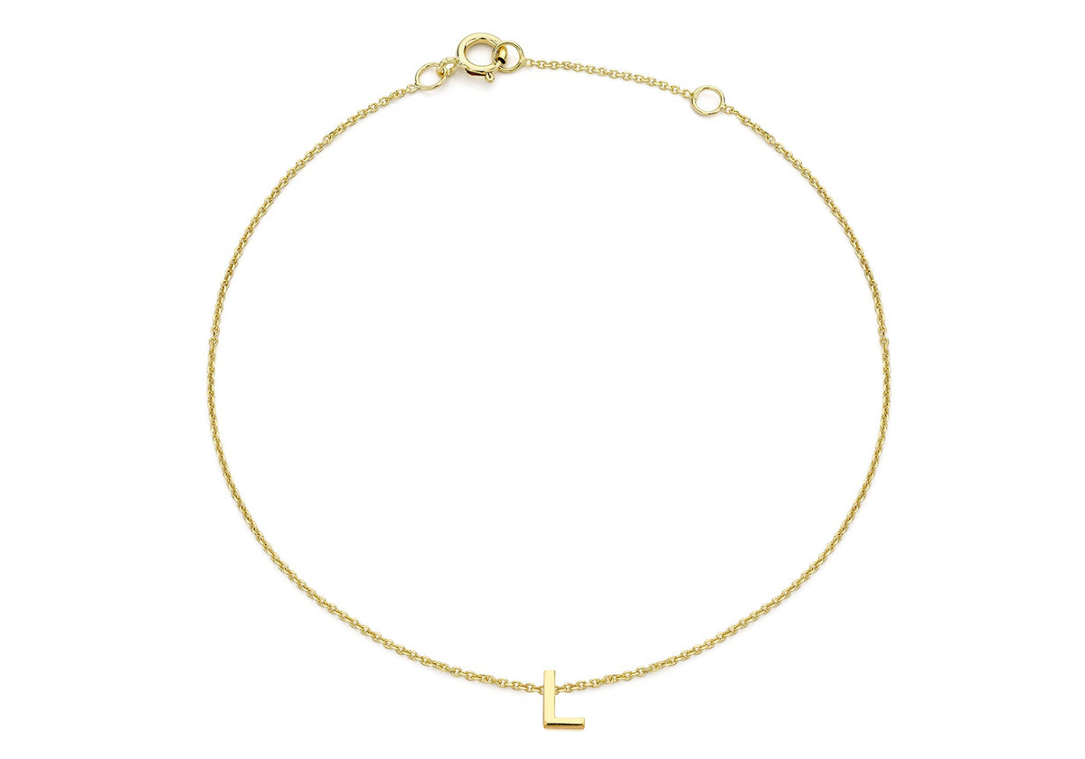 9ct Yellow Gold Mini Initial L Adjustable Bracelet
