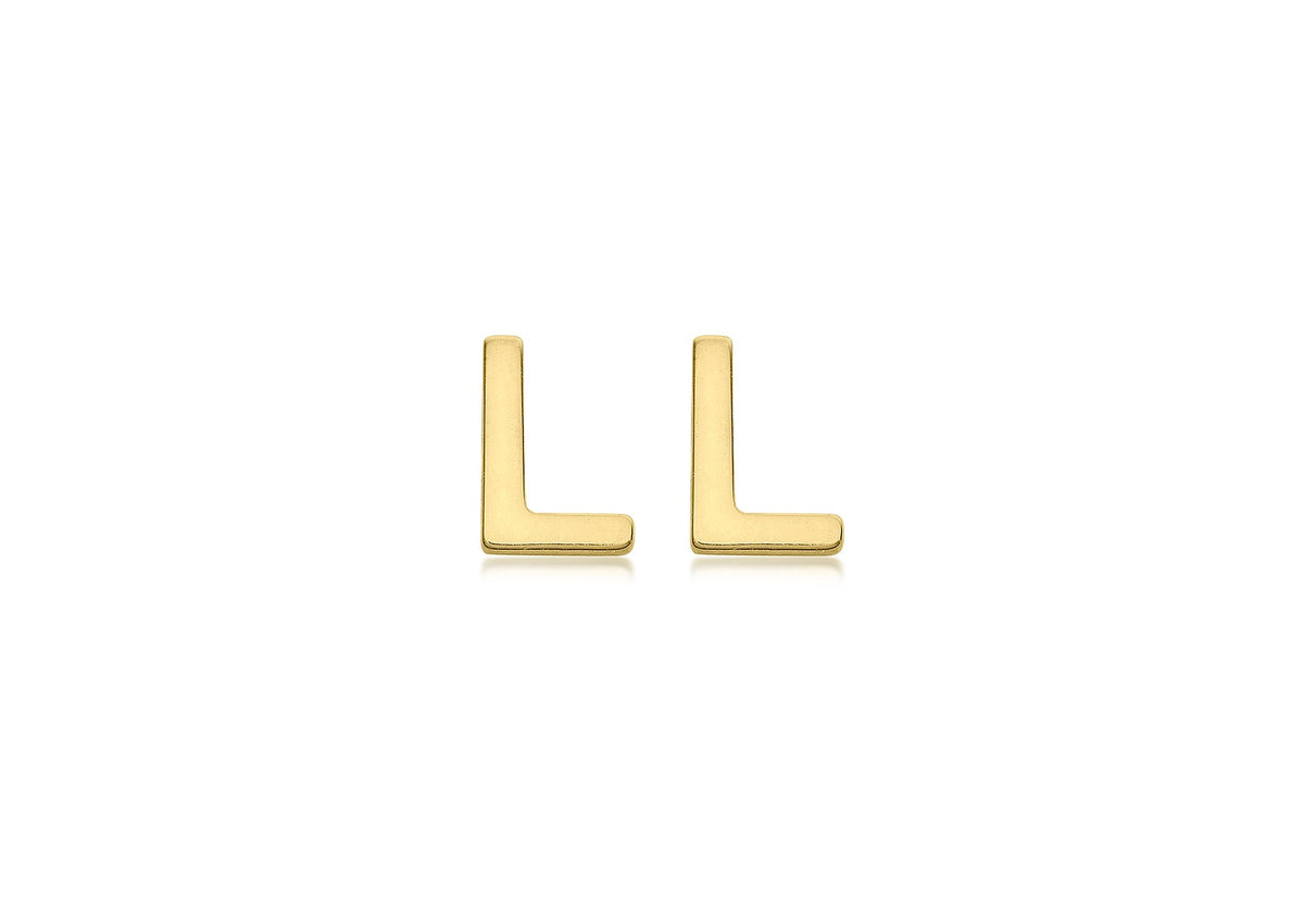 9ct Yellow Gold Mini Initial L Stud Earrings