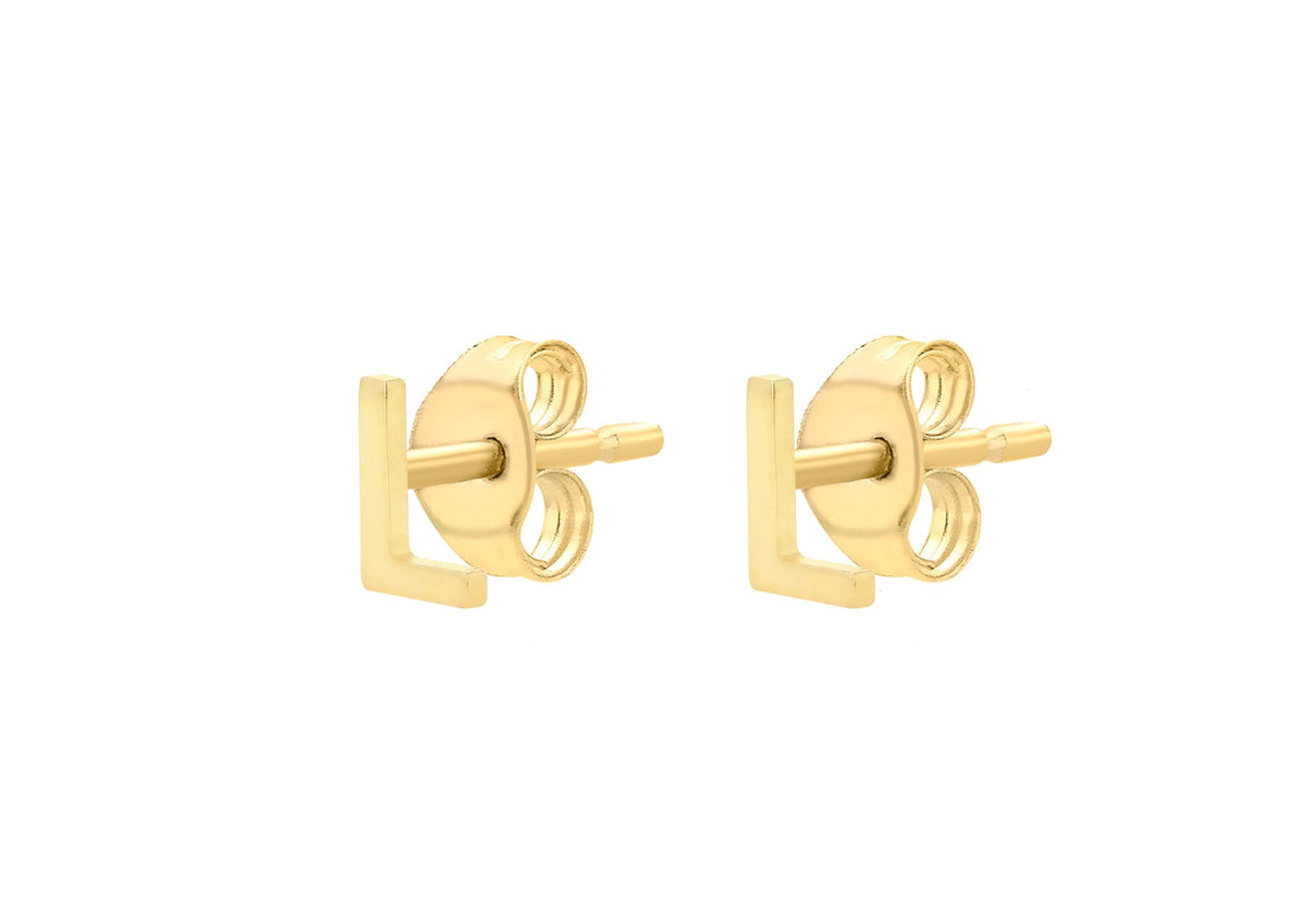 9ct Yellow Gold Mini Initial L Stud Earrings — side