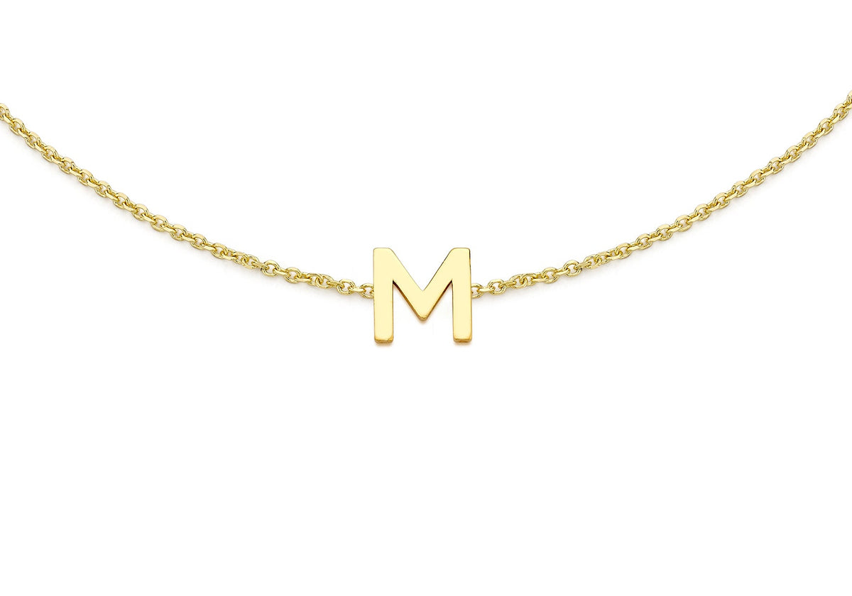 9ct Yellow Gold Mini Initial M Adjustable Bracelet — detail