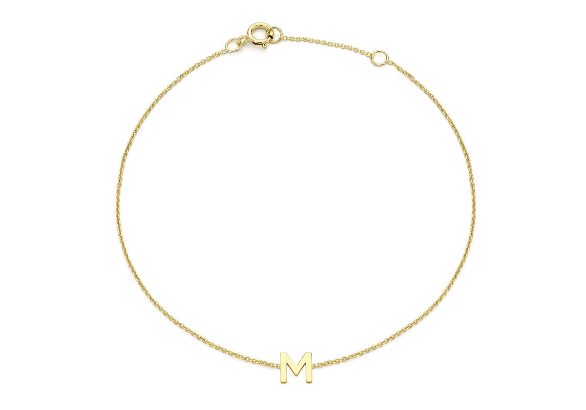 9ct Yellow Gold Mini Initial M Adjustable Bracelet