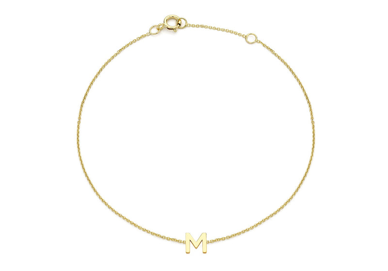 9ct Yellow Gold Mini Initial M Adjustable Bracelet