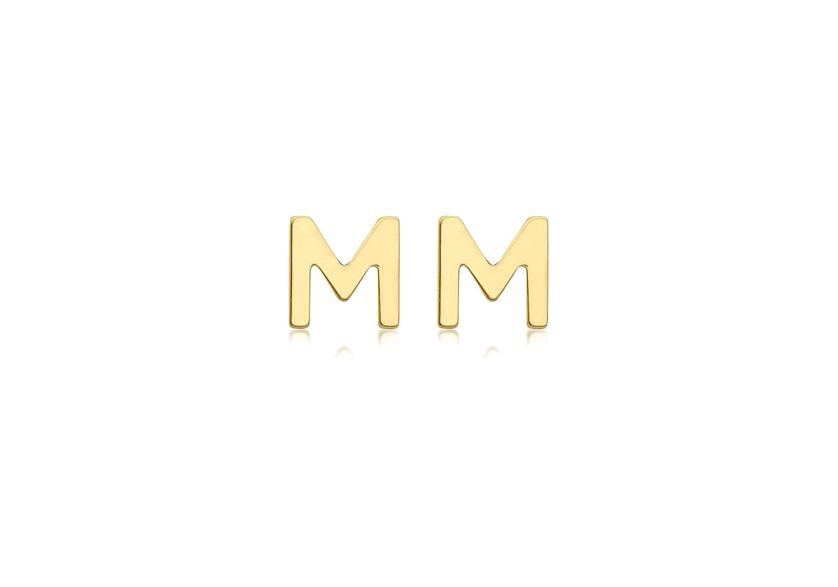 9ct Yellow Gold Mini Initial M Stud Earrings