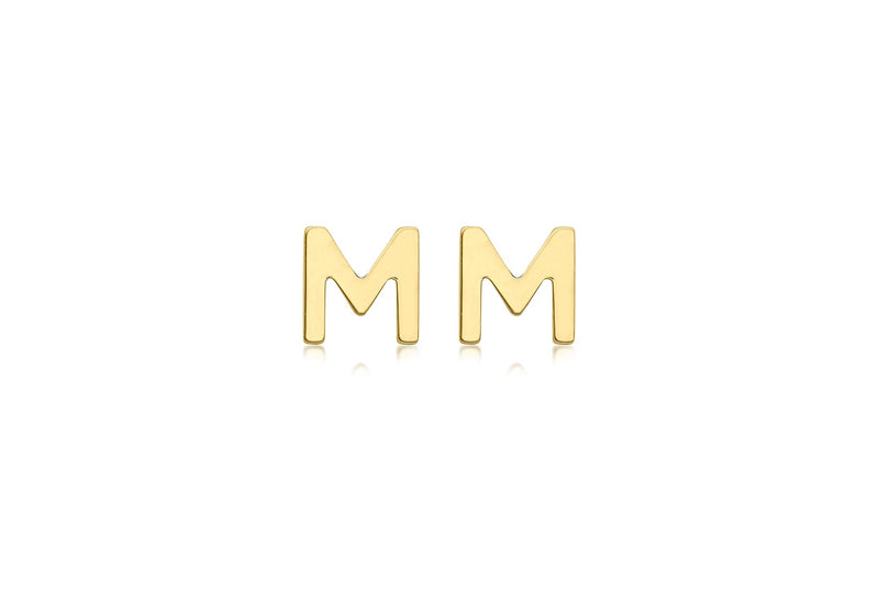 9ct Yellow Gold Mini Initial M Stud Earrings
