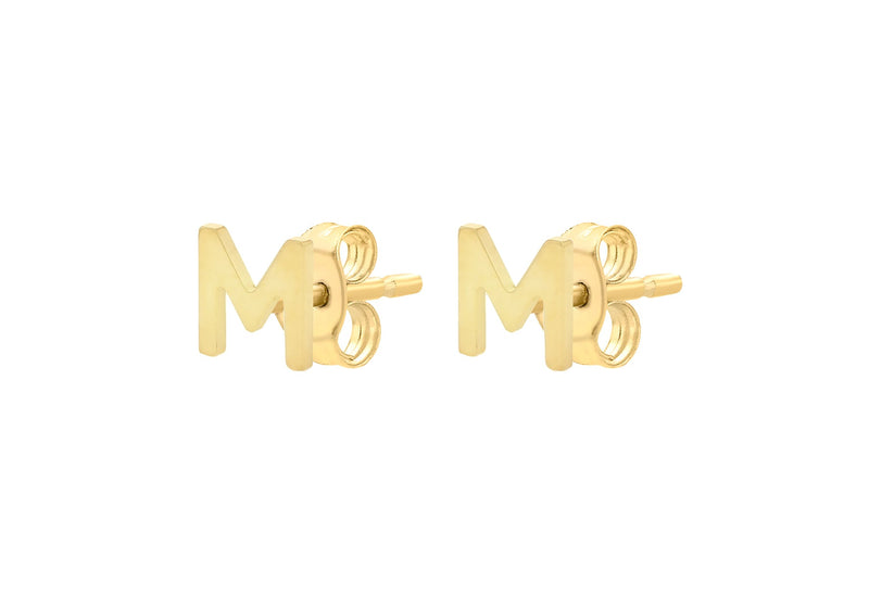 9ct Yellow Gold Mini Initial M Stud Earrings — side