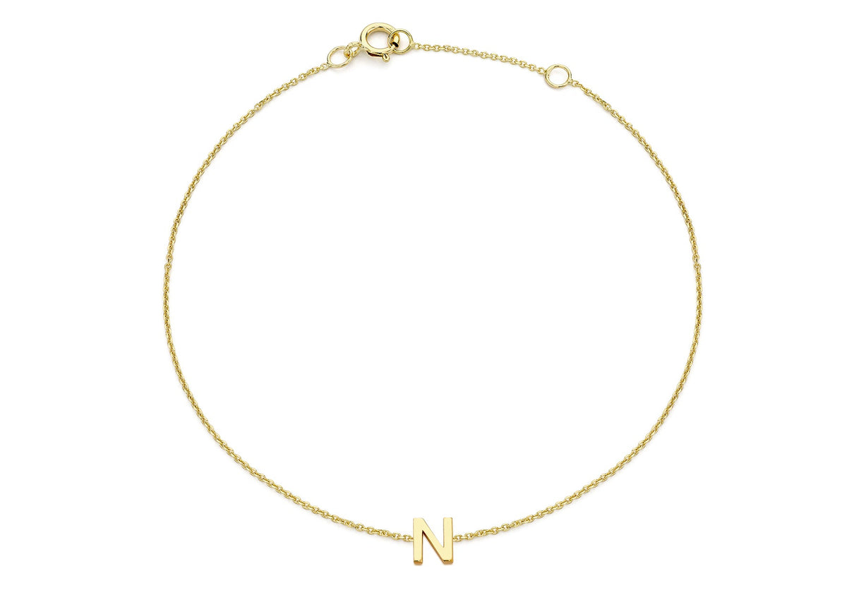 9ct Yellow Gold Mini Initial N Adjustable Bracelet