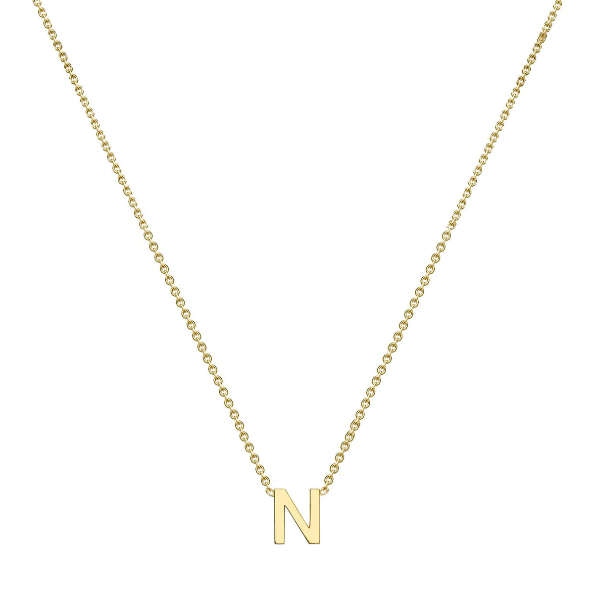 9ct Yellow Gold Mini Initial N Adjustable Necklace — full-length